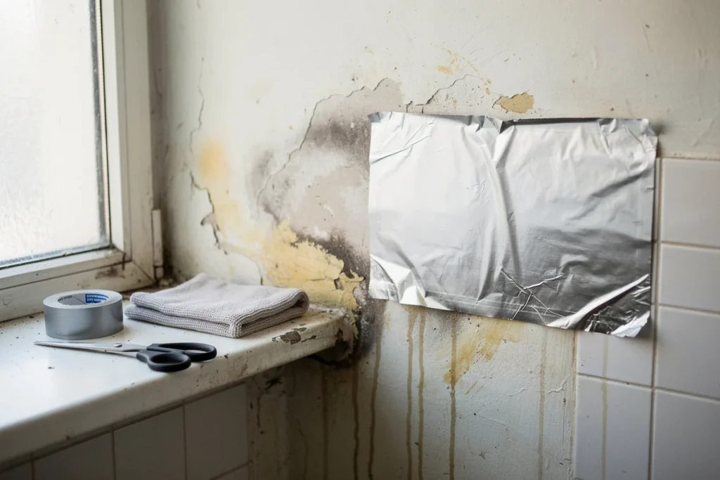 Architektai pataria: kaip naudoti aliuminio foliją ant sienos drėgmei nustatyti per 24–48 valandas