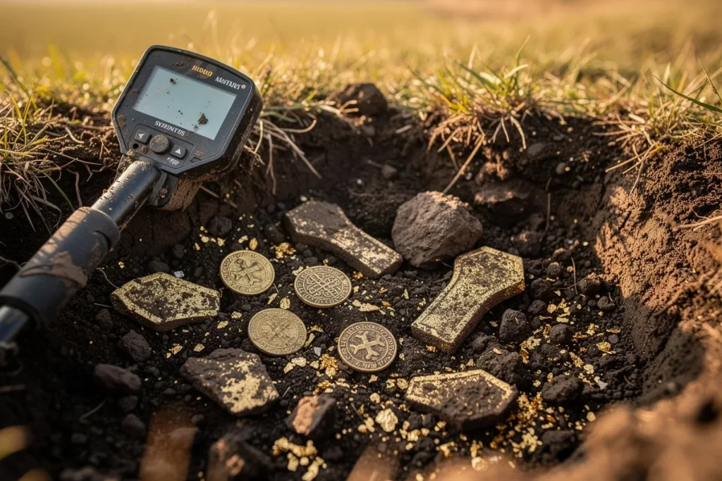 Istorinis atradimas: Pilseno laukuose iškasti auksiniai monetos ir luitai iš vienos šalies