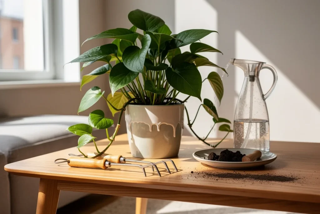 Kaip prižiūrėti kambarinį potus, kad jo lapai augtų stiprūs